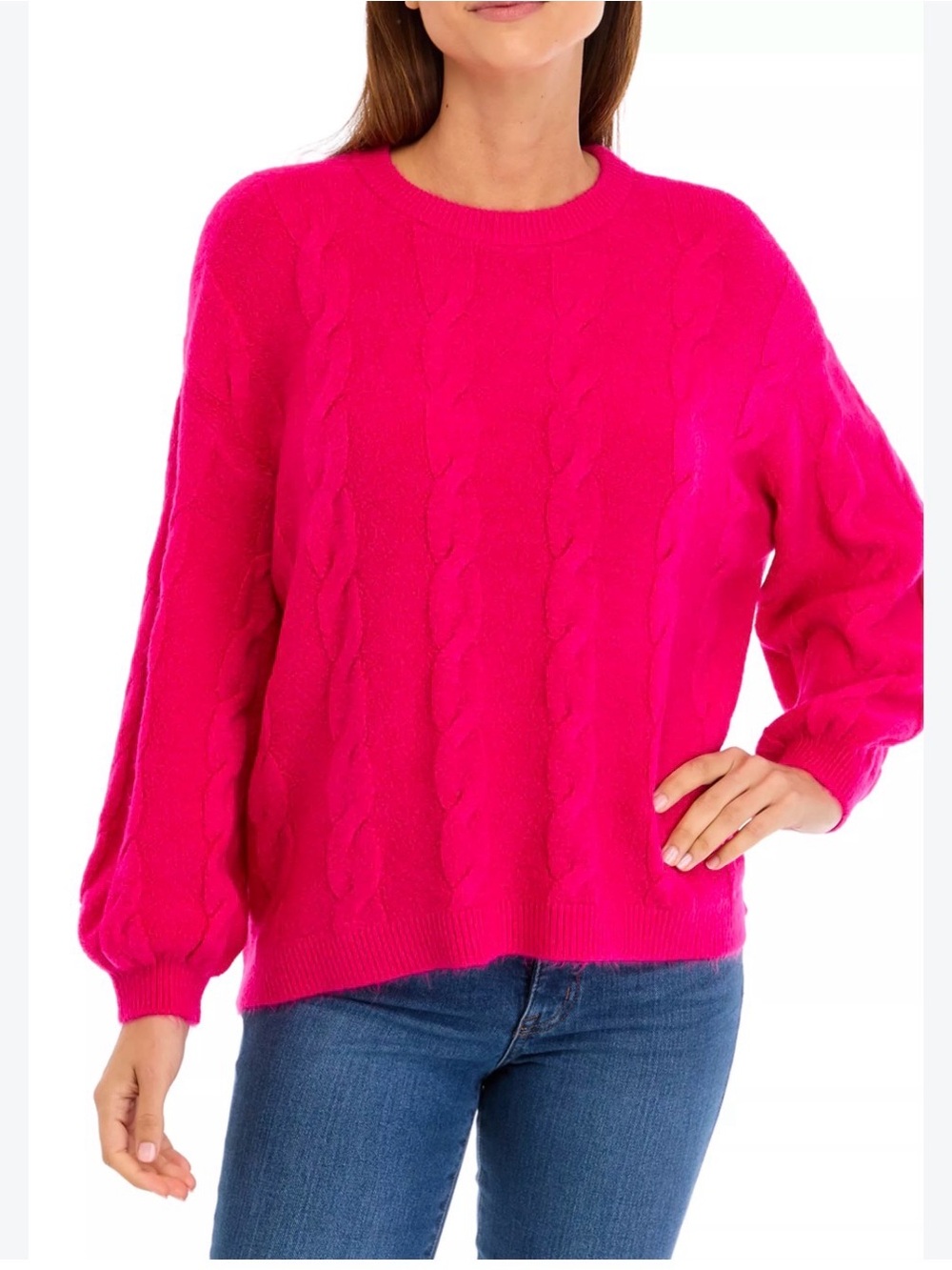 crown & ivy Fuchsia Cable Crewneck Sweater